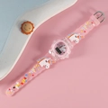 Pink cartoon digital watch for kids with unicorn patterns and translucent pink strap - Unicorn 3 Pink