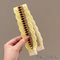 French vintage multi-color knitted headband with yellow scalloped edges, length 38cm - 11# Yellow Rainbow Woven