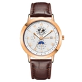 Reloj de cuarzo para hombre con correa de cuero marrón y esfera de fase lunar rosa - Esfera Blanca Caja Oro Rosa Correa Marrón