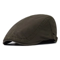 Classic olive green cotton flat cap with structured panels and metal side buckle - Adjustable / Army Green