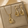 Elegant gold hollow spiral water-drop necklace and earrings jewelry set in gift box - Hollow Spiral Drop Style (Gold)