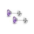 Titanium steel stud earrings with purple zircon in a classic four-prong silver setting - 3mm / Steel Magenta Zirconia