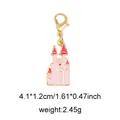 Pink castle pendant charm with gold metal frame and lobster clasp for shoes and bags - Style 13 Castle