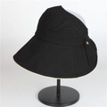 Détail d'un chapeau de soleil noir avec bouton doré et doublure contrastée beige - Réglable / Noir