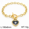 Vergoldetes Herz-Armband mit blauem Evil Eye Anhänger und Knebelverschluss-Design - Gold (KB183032-TJG)