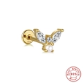 Macro shot showing S925 sterling silver stamp on the gold butterfly pearl stud earring - Gold Single #6 (Side Artificial Pearl & Zirconia)