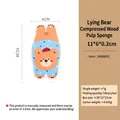 Cute bear-shaped wood pulp cotton cleaning sponge with cartoon print for kitchen use - Lying Bear