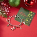 Bracciale natalizio con ciondoli a forma di Babbo Natale e renna su sfondo rosso festivo - Stile 3-Pendaglio con Renna e Fiocco di Neve (Oro)