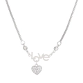 Silver love necklace with sparkling heart pendant and box chain on white background - Love Letter Heart Silver (X904)