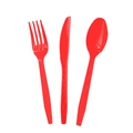 Set di posate rosse in plastica con forchetta, coltello e cucchiaio per feste di Natale - Forchetta da Tavola Rossa