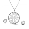 Silver 316 stainless steel jewelry set with round hollow leaf necklace and earrings - Branch Vein Style (KS112590-KC)