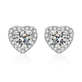 Macro view of heart-shaped halo stud earrings with silver plating and sparkling stones - 1 Carat Heart Halo Stud Earrings