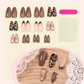 French leopard print press-on nails in almond shape with brown gradient and gold star accents - Boxed Set (1XB1-13642)