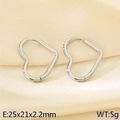 Polished silver heart-shaped stainless steel hoop earrings on yellow silk fabric - Heart (KE117998-KC)