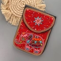 Sac bandoulière bohème fait main avec motif éléphant en perles rouges et bordure dorée - Éléphant Rouge Noir