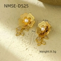 Elegant gold flower pearl earrings with crystals size 4cm by 2.3cm weighing 9.5g - Gold Hollow Pearl Zircon(D525-1)