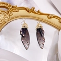 Elegant S925 silver butterfly drop earrings with black translucent wings and crystals - Black Rhinestone-Gold