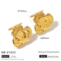 Detailed dimension view of gold C-shaped flower earrings in waterproof stainless steel - 3D Flower Shape (NB-E1623)