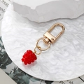 Realistic red berry fruit keychain with transparent resin bead and gold metal hook - Raspberry