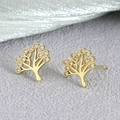 Golden Tree of Life stud earrings with micro-set cubic zirconia crystals and gold finish - Tree of Life