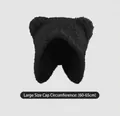 Black plush bear ear hat in thick faux fur with 60-65cm large circumference - Swallowtail Bear-Black