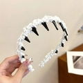 Witte gevlochten haarband met zwarte antislip tanden voor een stevige grip - Puur Wit Pluche Hoofdband / Wit