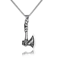 Men's Viking wolf axe pendant necklace with Celtic runes on silver box chain - Battle Axe Style