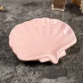 Pink ceramic shell soap dish, cute bathroom draining soap holder, 12.4x10.5x3.5cm - Shell Soap Dish Pink