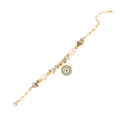 Bracciale dorato con pietre naturali, perle e un ciondolo blu contro il malocchio - Bracciale di Perle e Pietra Naturale Evil Eye