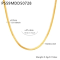 Detailed size chart of gold stainless steel snake chain showing 0.3cm width and length - Gold Herringbone Snake Chain (37+8cm)