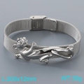 Bracciale a rete in acciaio inossidabile argento con leopardo e cinturino regolabile - Stile Leopardo Argento (KB205385-JR)