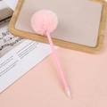 Detailed view of a pink fluffy pom-pom ball atop a creative writing stationery pen - 0.5mm / Pink
