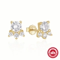 Minimalist S925 sterling silver gold-plated stud earrings with sparkling white zircons - 925 Sterling Silver/Zirconia / Cluster Crown/Gold