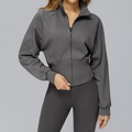 Dunkelgraue, schmal geschnittene Sportjacke aus Waffelstrick mit passenden Leggings - S / Vulkangrau