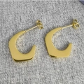Polished 18K gold-plated C-shape stainless steel earrings on a grey textured background - Flat C-Shape Stud (Gold 2)