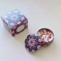 Mandala tin soy candle with dried flower petals and matching decorative gift box - Wild Peach & Hibiscus (Tin)