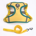 Yellow and teal breathable dog harness set with reflective straps and nylon leash - XS / Yellow