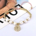Bracciale fatto a mano con perle e perline d'oro con ciondolo a croce e zirconi cubici - Stile 3 (Croce in Zirconia)