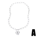 Silver toggle necklace with dual heart pendant and shimmering cubic zirconia stones - Double Layer Overlapping Heart Style (A)