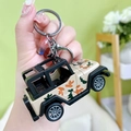 Mini camouflage jeep keychain toy with black roll cage and metallic key ring - Jeep - Khaki Four Lights