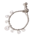 Pulsera ajustable de cuentas plateadas con dijes de cristal en acero chapado en oro 18K - Anillo de cadena de cuentas ajustable con colgantes - Color Acero