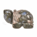 Multi-colored natural stone turtle carving with blue and green textures on white background - Blue Flash Stone / S