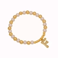 Elegant beaded bracelet with gold beads, pearls and a zircon-studded letter E charm - Letter F