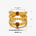 Anello a tre strati in acciaio dorato con due pietre occhio di tigre e dimensioni - Occhio di tigre