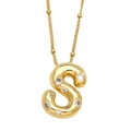 Collier lettre S plaqué or 3D serti de zircons avec chaîne à petites perles dorées - S