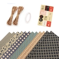 Blue grid vintage kraft paper wrapping set with jute ropes and Just For You stickers - Set 2 / 50x70cm