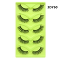 Detailed view of 5 pairs of thick black cat-eye false eyelashes in 3DY60 style on a tray - Dense Thick Style (3DY60)