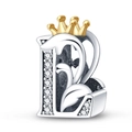 Silver letter R charm with gold crown and sparkling cubic zirconia for DIY bracelets - Letter L