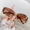 Y2K futuristic gold metal rectangle sunglasses with brown gradient lenses for women - Gold Frame Gradient Tea