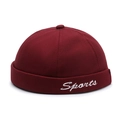Dark red docker cap with white Sports embroidery made of cotton twill fabric - Adjustable / Red